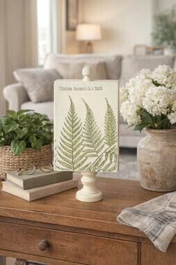 Double Sided Botanical Fern Decor Rustic Wooden Shelf Accent Nature Home Styling